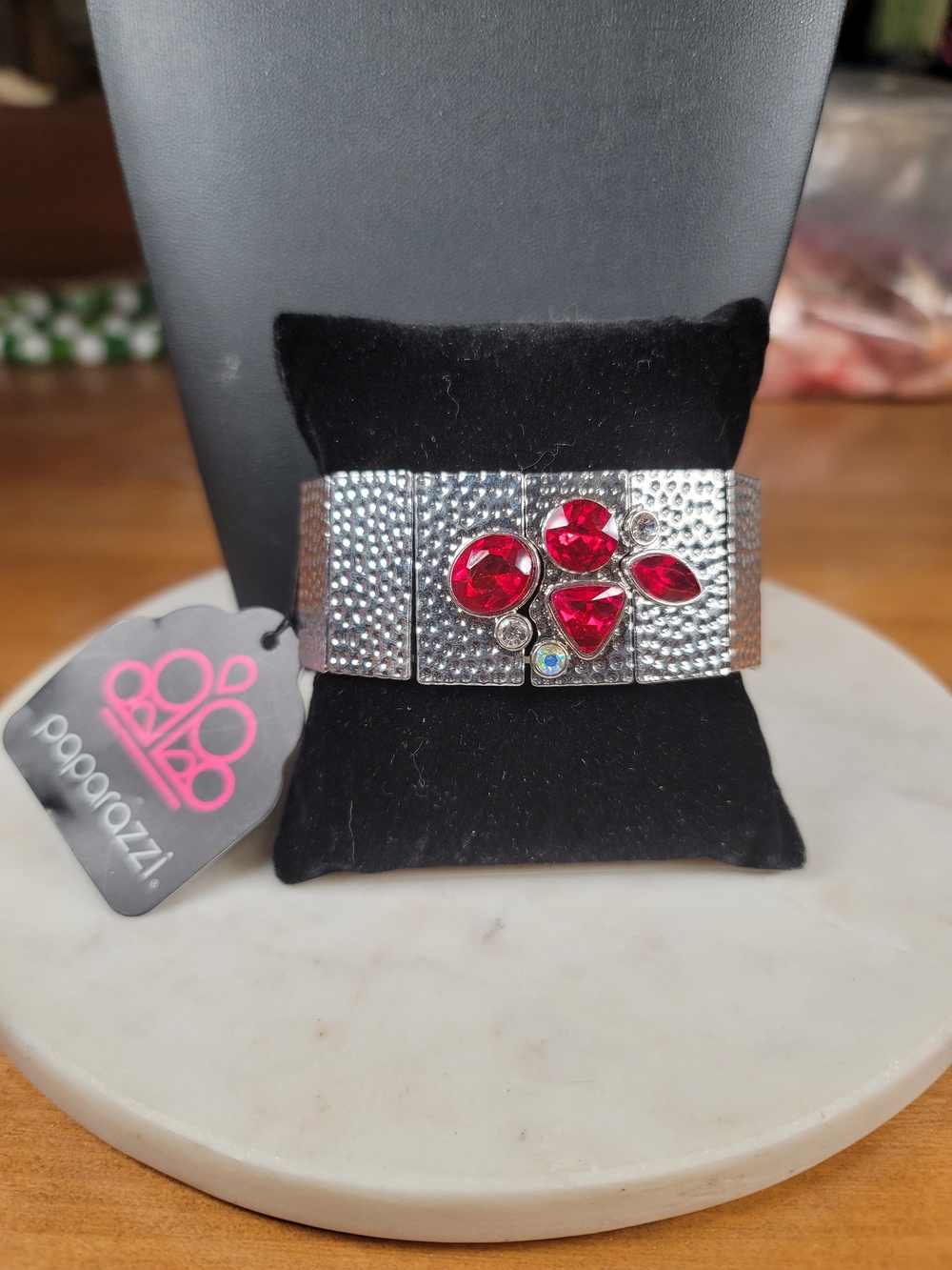 paparazzi Silver-Tone Bracelet with Bright Red Gem Cluster